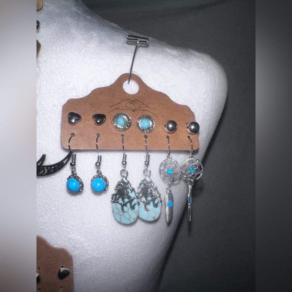 #JC65 Turquoise and Silver Earring Set